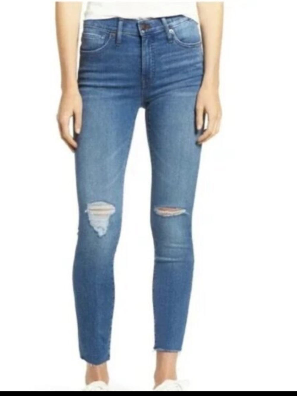 Madewell Skinny Ankle Jeans Size 27 9” Mid Rise Distressed Knee Medium Wash